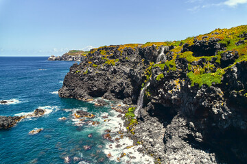 Wall Mural - Aerial shot rocky coastline of Ponta Delgada Island. Azores