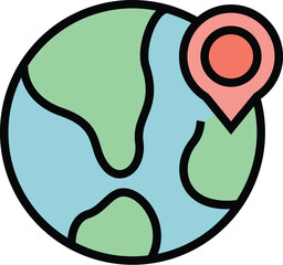 Sticker - Global location icon outline vector. Gps map. Pin pictogram color flat