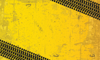 yellow grunge with tire track silhouette background