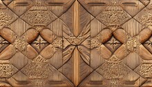 Detail Of A Wooden Door, A Handcrafted Wooden Mosaic Pattern With Intricate Details, Wood Texture With A Pattern, Wallpaper Wooden, Wallpaper, Ai Generated, Generated Ai