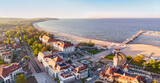 Fototapeta  - Panoramiczny widok na Molo i Plaze w Sopocie. Widok z drona. Lipiec 2023