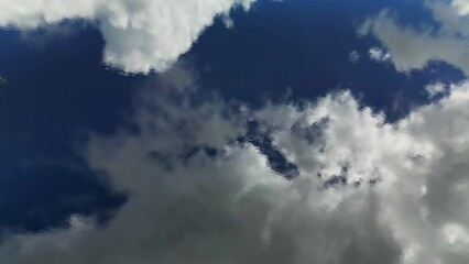 Wall Mural - aerial top view of blue sky with clouds reflection in water of lake, abstract background, 4k
