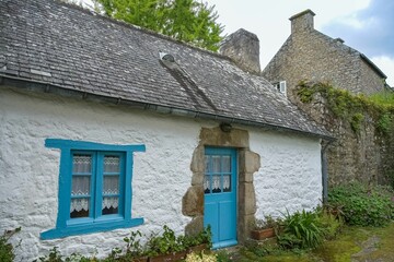 Poster - A street and houses in the village of Brittany, Ile aux Moines island in the Morbihan Gulf.