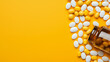 top view of medicine pills on orange background, generative ai