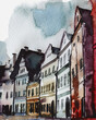 Digital watercolor painting of an old town in the Czech Republic