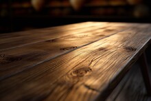 Wooden Table In A Cafe. Selective Focus. Toned.