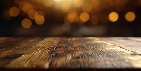 Wall Mural - wooden table in front of blurred background with bokeh effect