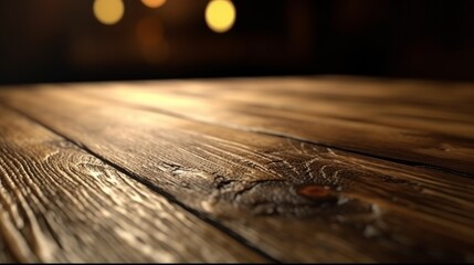 Wall Mural - wooden table in front of a blurred background with bokeh