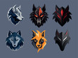 Head of a wolf set. Styling the head for your design. Vector illustration, isolated objects. Logo design.