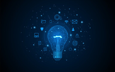 Fototapete - Electric or creative light bulb. Global internet connection concept for business. advanced digital technology
