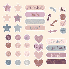 Wall Mural - Cute paper notes in pastel colors. Stickers. Simple page. Stationary set. Notes and postcards for notes. Printable planner stickers. A note on the to-do list. Decorative element of planning. Vector