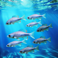 Wall Mural - Fishes under the clear ocean