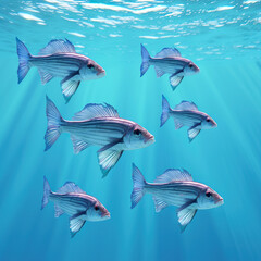 Wall Mural - Fishes under the clear ocean