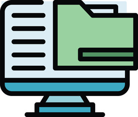 Sticker - Computer folder icon outline vector. Cms development. Web design color flat