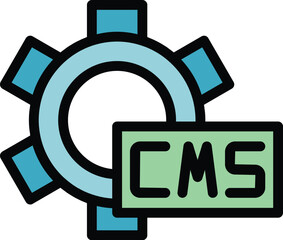 Wall Mural - cms gear wheel icon outline vector. code html. web design color flat