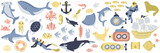 Fototapeta Fototapety na ścianę do pokoju dziecięcego - Vector ocean mega set with whale,turtle,jellyfish,shark,crab,octopus,diver,penguin,squid,dolphin,walrus,ship.Underwater animals.Illustration for fabric,childrens clothing,book,postcard,wrapping paper