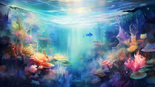Ethereal Watercolor Fantasy Underwater Landscape Generative AI
