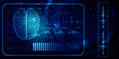 2d illustration Concept of thinking, background with brain, Abstract Artificial intelligence. Technology web background