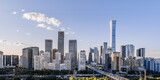 Fototapeta Miasto - High View Panoramic Sunny Scenery of the CBD Urban Skyline in Beijing, China
