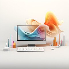 illustration of a modern laptop, art of multicolored laptop on the white background