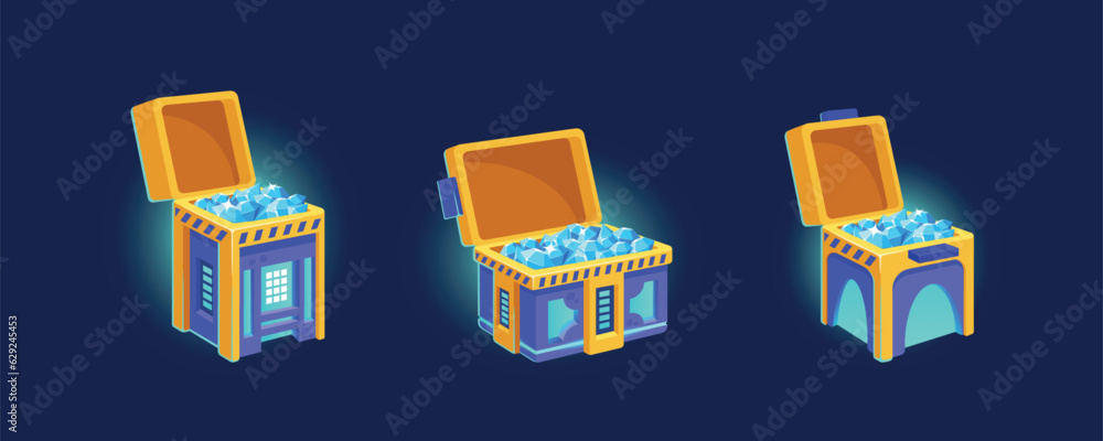 Futuristic Raffle Box Future Technology Chests. Closed And Open Futuristic Boxes Game Icons ...
