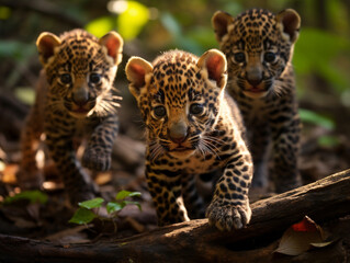 Poster - Several Baby Jaguars Playing Together in Nature