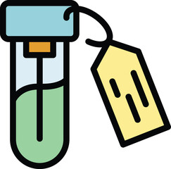 Wall Mural - Test tube tag icon outline vector. Lab science. Medical equipment color flat