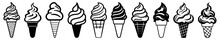 Soft Ice Cream Cones Vector Silhouettes Collection