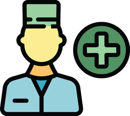 Poster - Doctor help icon outline vector. Medical hospital. Clinic care color flat