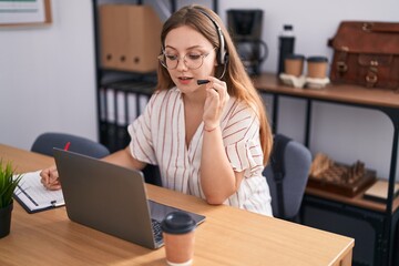 Sticker - Young blonde woman call center agent smiling confident working at office