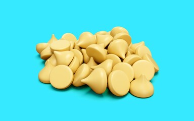 Sticker - 3d render of white chocolate chips on the blue background