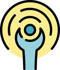 Sticker - Online key support icon outline vector. Man specialist. Computer help color flat