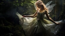 Mystical Magical Dancing Forest Fairy. AI Generated Image.
