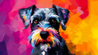 Miniature Schnauzer dog face vector illustration in abstract mixed grunge colors digital painting in minimal graphic art style. Digital illustration generative AI.