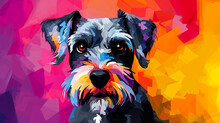 Miniature Schnauzer Dog Face Vector Illustration In Abstract Mixed Grunge Colors Digital Painting In Minimal Graphic Art Style. Digital Illustration Generative AI.