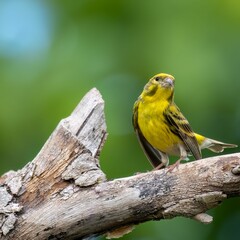 Wall Mural - Closeup of an Atlantic canary (Serinus canaria) perched on a branch of a tree