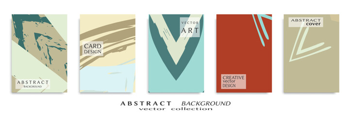 Abstract backgrouns set, grunge texture. Minimalistic art, brush strokes style. Design for card, brochure, banner idea, book cover, booklet print, flyer sheet a4. Collage page, web header template.