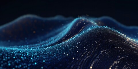 Data technology futuristic illustration. Blue wave pattern on a dark background.