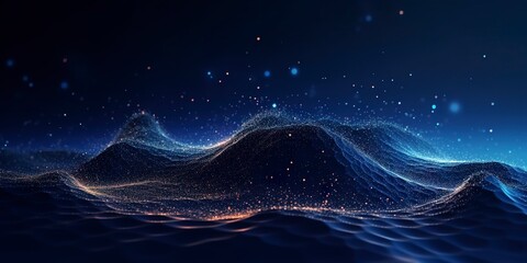 Data technology futuristic illustration. Blue wave pattern on a dark background. 