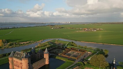 Wall Mural - Aerial of the medieval Muiderslot castle in the Netherlands