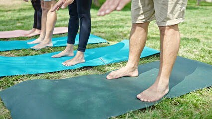 Poster - Group of people training yoga at park