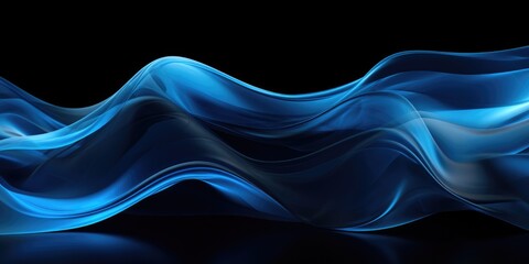 Abstract blue swirl wave on black background. Flow liquid lines design element, generative ai