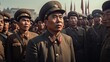 North Korean soldiers listening the leader speech