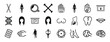 © MacroOne - set of 24 outline web body parts icons such as dna strands, human body, observing human body details with a magnifier tool, bones, hand nadis, stoh inside human hand showing palm vector icons for