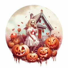 halloween pumpkin head, vintage illustration