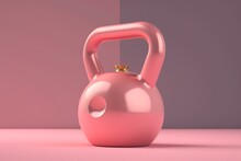 Minimalist Illustration Of A Pink Kettlebell For Sports Design. 3D Render. Generative AI