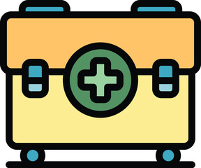 Wall Mural - Medical box icon outline vector. First aid kit. Suitcase health color flat