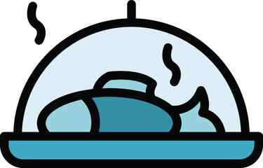 Sticker - Hot fish food icon outline vector. Dinner pan. Lunch plate color flat