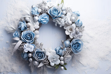 Wall Mural - A blue and silver Christmas wreath