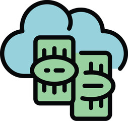 Wall Mural - Cloud money income icon outline vector. Computer business. Work job color flat